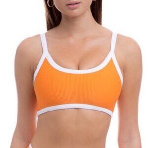 orange ribbed and white trim sporty bikini swim top Size Small